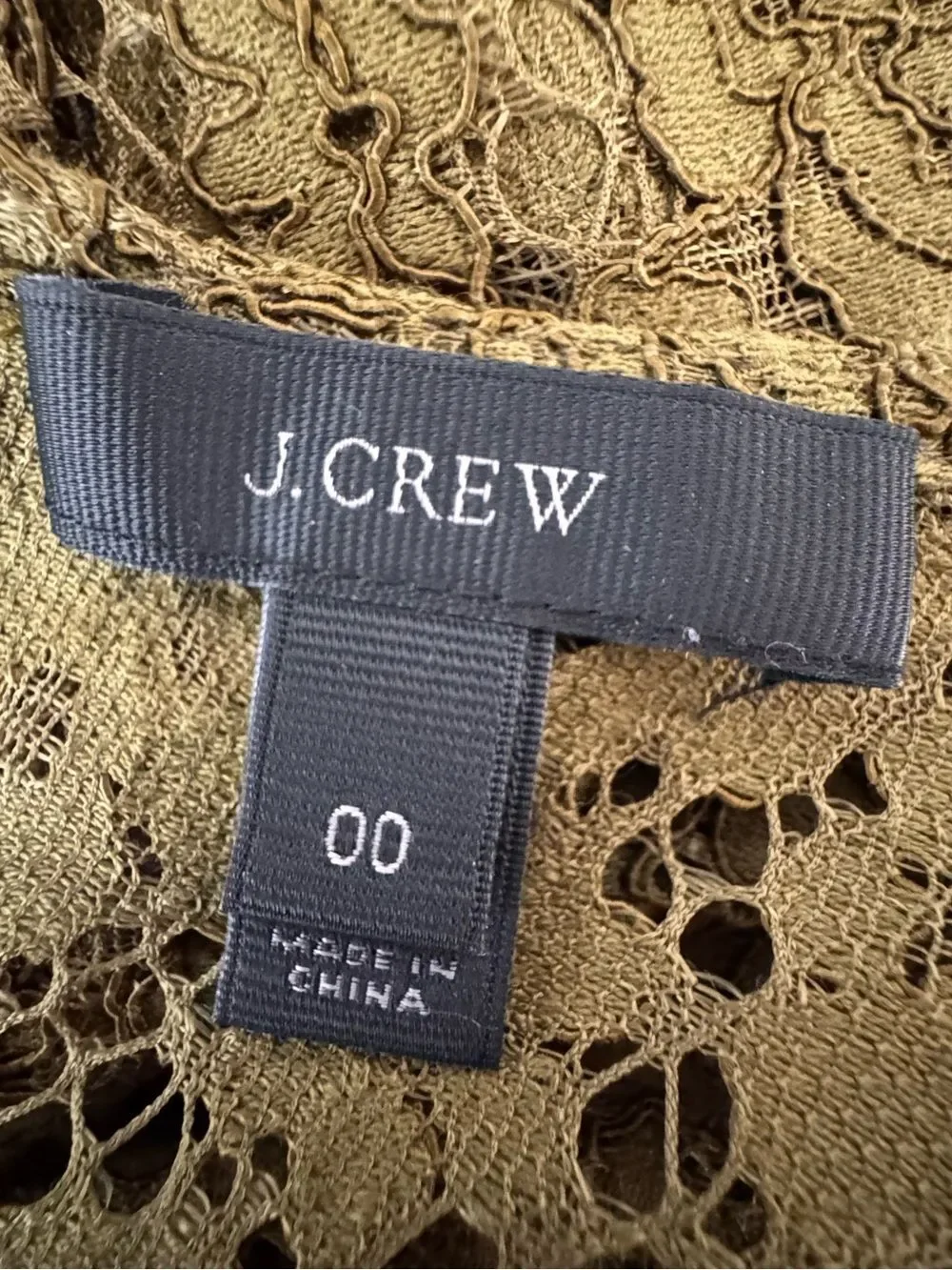 J. Crew Olive Green Floral Lace Long Sleeve Top SZ 00